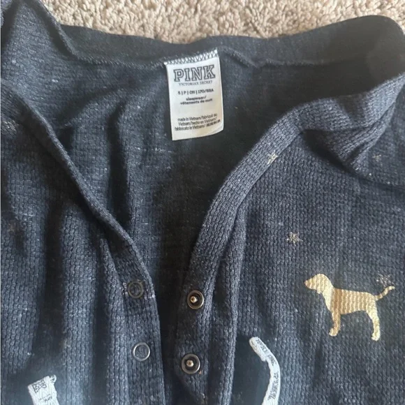 PINK Victoria's Secret Black Star-Print Henley pajamas with Gold Dog Motif​ - Picture 3 of 5